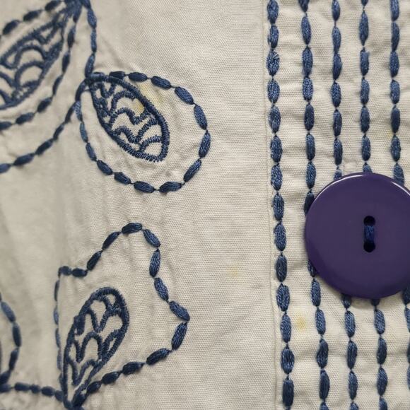 Norm Thompson embroidered blue and white button down jacket size XL - Picture 4 of 7